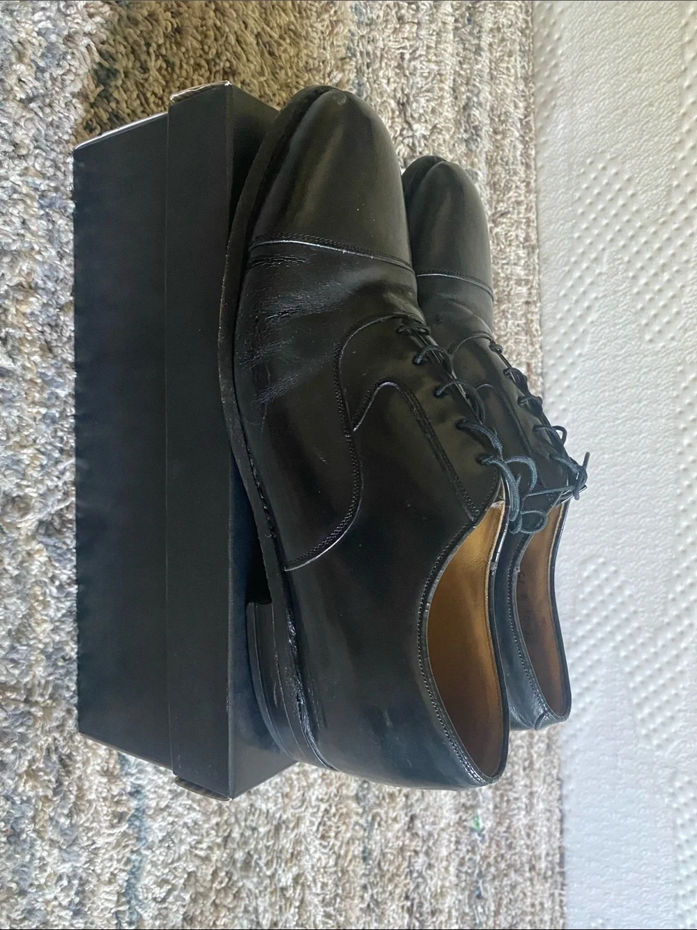 Johnston & Murphy Black Leather Cap-Toe Oxfords